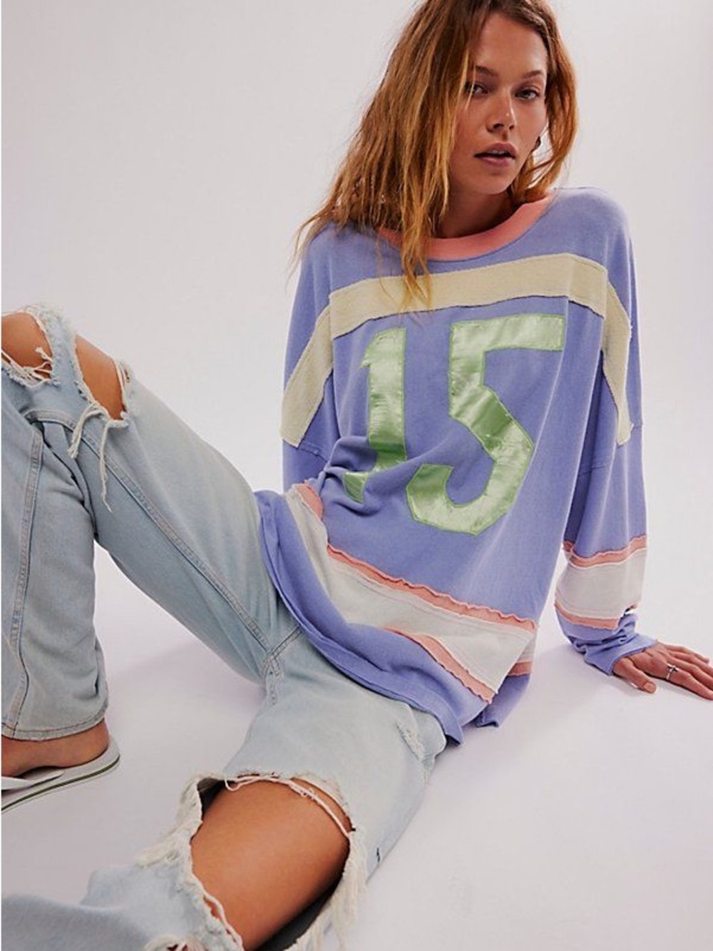 Free People We The Free Sports Tee Camden Oversized Jersey Pullover